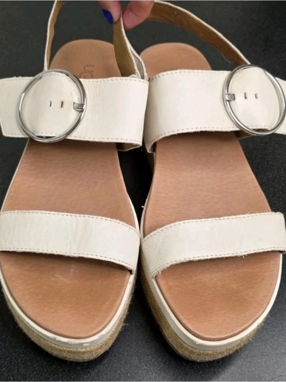 UGG Women White April Espadrille Wedge Platform Buckle Sandals sz 42 $80